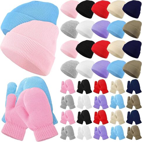 Suhine Toddlers Beanie Hat Stretch Mittens Set Includes Warm Soft Knitted Chunky Winter Hats Cute Cozy Baby Gloves for Kids in Saudi Arabia