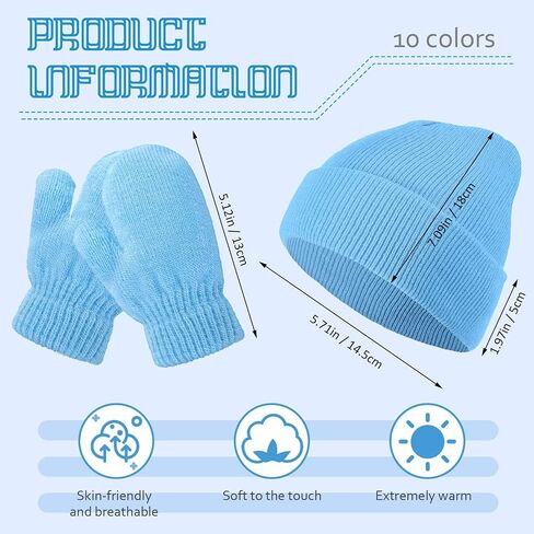 Suhine Toddlers Beanie Hat Stretch Mittens Set Includes Warm Soft Knitted Chunky Winter Hats Cute Cozy Baby Gloves for Kids in Saudi Arabia