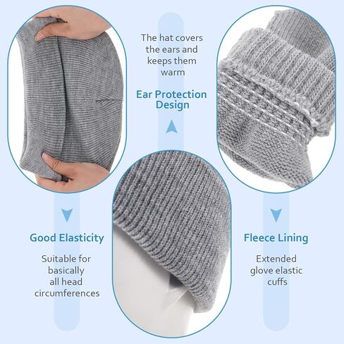 Suhine Toddlers Beanie Hat Stretch Mittens Set Includes Warm Soft Knitted Chunky Winter Hats Cute Cozy Baby Gloves for Kids in Saudi Arabia