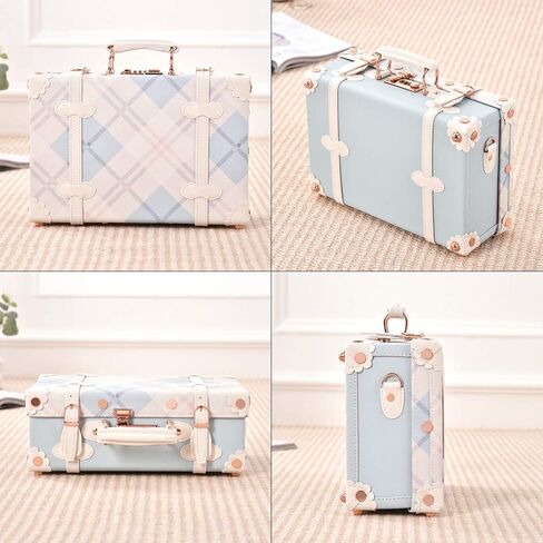 Unitravel 12inch Vintage Carry on Suitcase PU Leather Train Case with Combination Lock for Women (Embossed Blue) in Kuwait