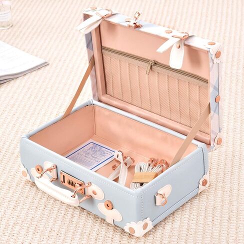 Unitravel 12inch Vintage Carry on Suitcase PU Leather Train Case with Combination Lock for Women (Embossed Blue) in Kuwait