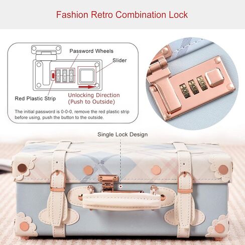 Unitravel 12inch Vintage Carry on Suitcase PU Leather Train Case with Combination Lock for Women (Embossed Blue) in Kuwait