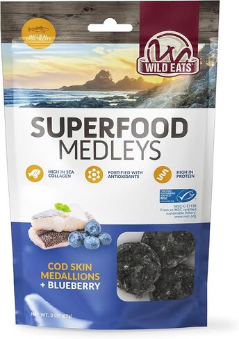 Fish Skin Dog Treats Cod Superfood Medallions 3oz - Strawberry & Cod Limited Ingredient in Saudi Arabia