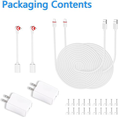 عبوتان - كابل شحن بطول 16 قدم/5 متر متوافق مع كاميرا Ring Spotlight Plus/Pro ومحول طاقة USB من النوع C إلى محول قابس تيار مستمر لحلقة الأسطوانة لشحن الكاميرا بشكل مستمر (أبيض) in Kuwait