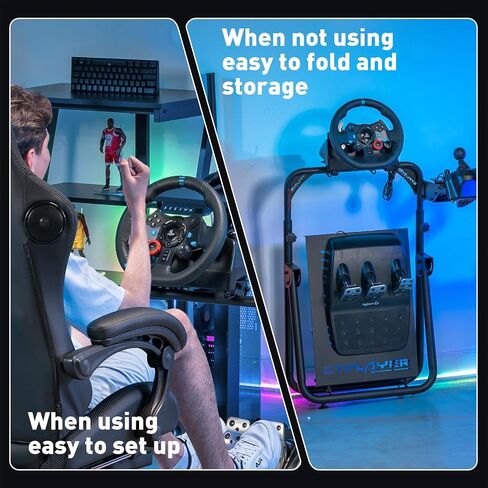 حامل عجلة القيادة GTPLAYER Sim Racing من أجل Logitech G920 G923 G29 G25 G27 T300RS/T300GT/ T500RS/TGT/TS مع حامل ناقل الحركة قابل للطي ودواسات العجلات القابلة للتعديل غير متضمنة in Saudi Arabia