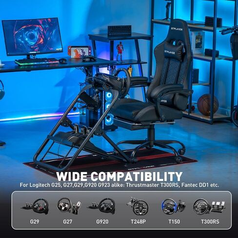 حامل عجلة القيادة GTPLAYER Sim Racing من أجل Logitech G920 G923 G29 G25 G27 T300RS/T300GT/ T500RS/TGT/TS مع حامل ناقل الحركة قابل للطي ودواسات العجلات القابلة للتعديل غير متضمنة in Saudi Arabia