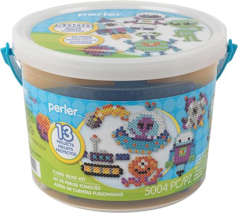 Perler 80-42993 Day at The Zoo Fused Bead Activity Bucket with Pegboards and 14 Patterns, Multicolor, 8504 Pieces in Kuwait