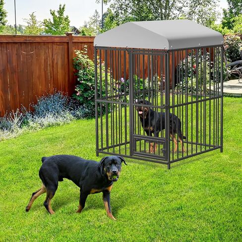 Large Outdoor Dog Kennel, Heavy Duty Dog Cage with Roof, Dog Kennel Galvanized Iron Dog House with Safety Locks,UV & Water Resistant Proof Cover, for Garden Backyard Black (4x4x6FT) in Kuwait