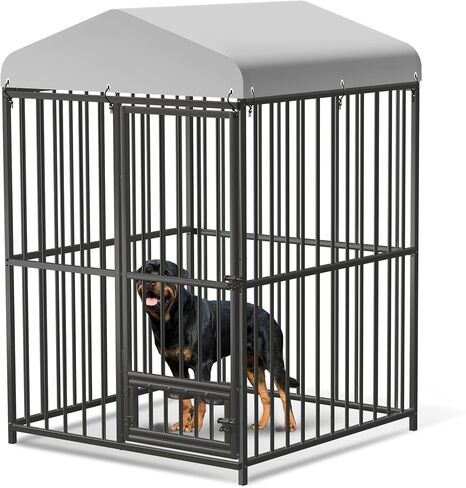 Large Outdoor Dog Kennel, Heavy Duty Dog Cage with Roof, Dog Kennel Galvanized Iron Dog House with Safety Locks,UV & Water Resistant Proof Cover, for Garden Backyard Black (4x4x6FT) in Kuwait