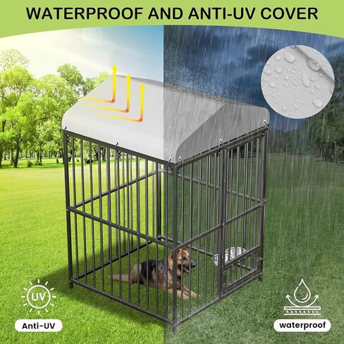 Large Outdoor Dog Kennel, Heavy Duty Dog Cage with Roof, Dog Kennel Galvanized Iron Dog House with Safety Locks,UV & Water Resistant Proof Cover, for Garden Backyard Black (4x4x6FT) in Kuwait
