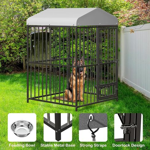 Large Outdoor Dog Kennel, Heavy Duty Dog Cage with Roof, Dog Kennel Galvanized Iron Dog House with Safety Locks,UV & Water Resistant Proof Cover, for Garden Backyard Black (4x4x6FT) in Kuwait