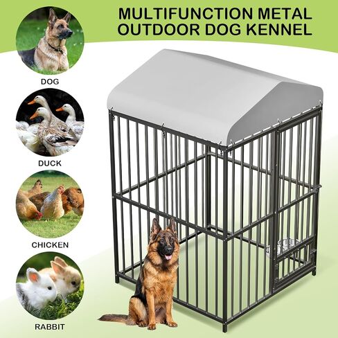 Large Outdoor Dog Kennel, Heavy Duty Dog Cage with Roof, Dog Kennel Galvanized Iron Dog House with Safety Locks,UV & Water Resistant Proof Cover, for Garden Backyard Black (4x4x6FT) in Kuwait