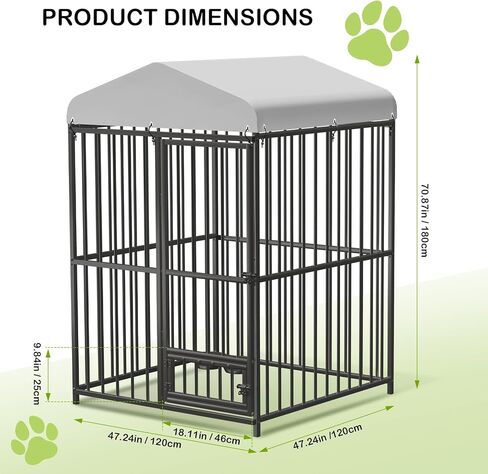 Large Outdoor Dog Kennel, Heavy Duty Dog Cage with Roof, Dog Kennel Galvanized Iron Dog House with Safety Locks,UV & Water Resistant Proof Cover, for Garden Backyard Black (4x4x6FT) in Kuwait