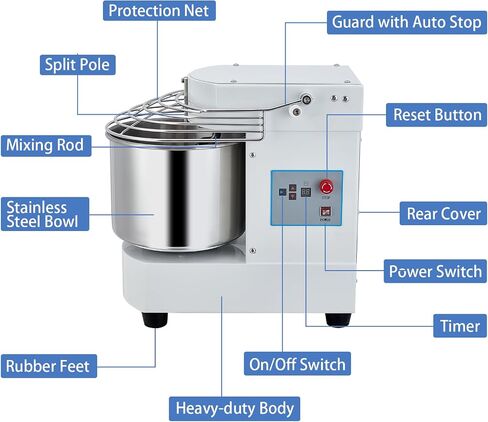 GAOMON Commercial Food Mixer, 10.5 Qt Dual Rotating Dough Kneading Machine with Stainless Steel Bowl, Security Guard, Timer, 650W Baking Equipment for Restaurant, Pizzeria in Saudi Arabia