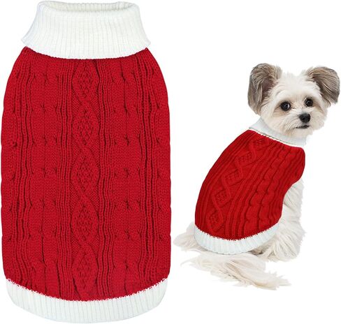 Dog Christmas Sweater Knitted Turtleneck Dog Sweater Warm Christmas Dog Outfit Clothes for Small Medium Large Dogs Pets (Red, Medium) in Kuwait