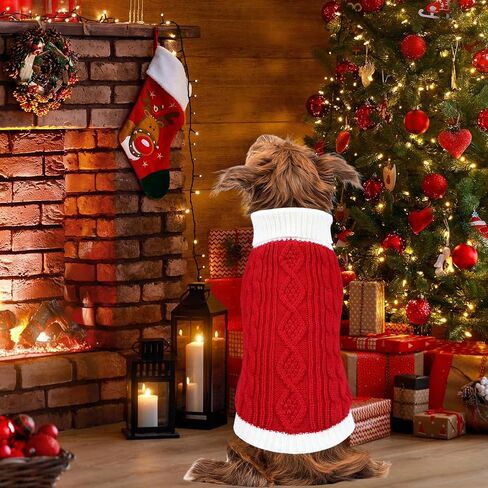 Dog Christmas Sweater Knitted Turtleneck Dog Sweater Warm Christmas Dog Outfit Clothes for Small Medium Large Dogs Pets (Red, Medium) in Kuwait