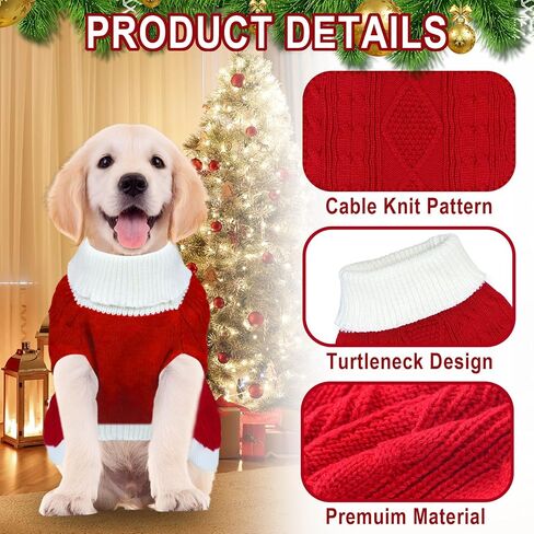Dog Christmas Sweater Knitted Turtleneck Dog Sweater Warm Christmas Dog Outfit Clothes for Small Medium Large Dogs Pets (Red, Medium) in Kuwait
