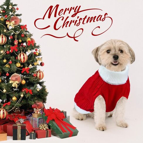 Dog Christmas Sweater Knitted Turtleneck Dog Sweater Warm Christmas Dog Outfit Clothes for Small Medium Large Dogs Pets (Red, Medium) in Kuwait