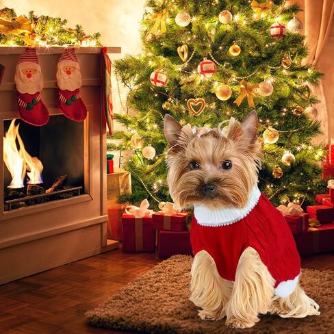 Dog Christmas Sweater Knitted Turtleneck Dog Sweater Warm Christmas Dog Outfit Clothes for Small Medium Large Dogs Pets (Red, Medium) in Kuwait