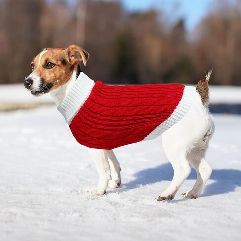 Dog Christmas Sweater Knitted Turtleneck Dog Sweater Warm Christmas Dog Outfit Clothes for Small Medium Large Dogs Pets (Red, Medium) in Kuwait
