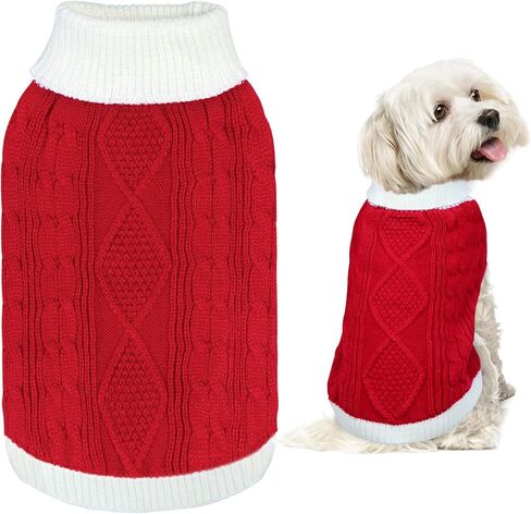 Dog Christmas Sweater Knitted Turtleneck Dog Sweater Warm Christmas Dog Outfit Clothes for Small Medium Large Dogs Pets (Red, Medium) in Kuwait