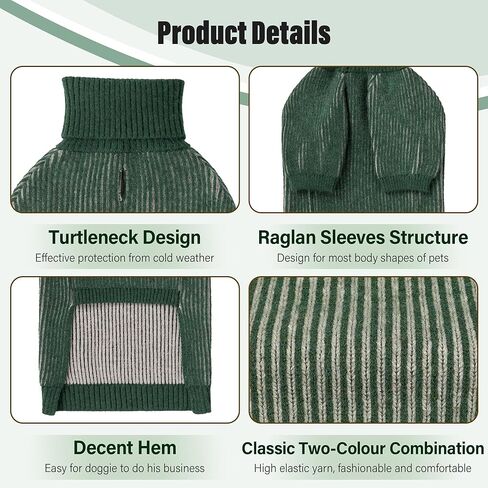 WOYYHO Striped Dog Sweater for Medium Large Dog with Leash Hole Cold Weather Ribbed Knit Dog Sweaters Classic Turtleneck Dog Clothes 2024 Fall Winter Dog Pullover for Poodles Bulldog Beagle Dachshund in Saudi Arabia