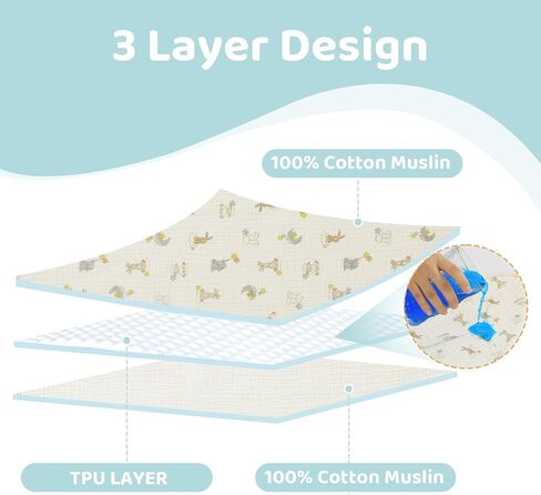 HOMBYS Changing Pad Liner Fits for Changing Pad,Washable Baby Changing Pad Cover Waterproof,100% Cotton Muslin Changing Table Pad,3 Pack,Cream White,Ginger,Rainbow in Kuwait