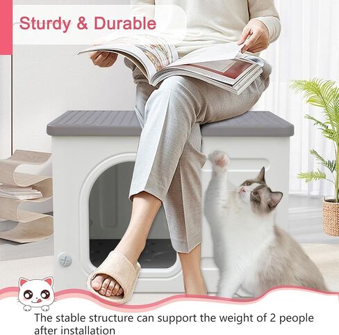 Rockever Plastic Cat House Outdoor with Escape Door, Waterproof Feral Cat House Outdoor Indoor, Sturdy Cat House for Outdoor Cats with Cat Bed Mat, Assemble Easily-Grey in Kuwait