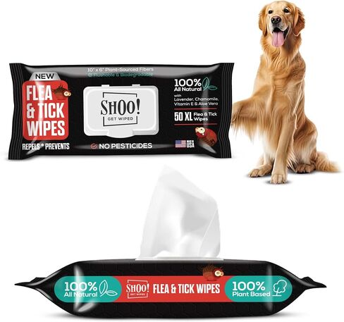 Shoo! Flea & Tick Dog Wipes | 100% All-Natural | Made with Essential Oils | 50 XL Wipes (2 Pack) in Saudi Arabia