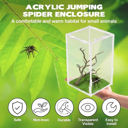 Jumping Spider Enclosure, Acrylic Reptile Terrarium Enclosure Micro Habitat Tank Breeding Box for Tarantula Insect Small Reptiles (7.9" x 4.7" x 4.7") in Saudi Arabia