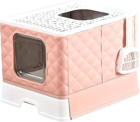 Foldable Cat Litter Box, Extra Large Front Entry Top Exit Box with Lid, Drawer Type Enclosed Kitty Scoop, Anti-Splashing Toilet Easy Cleaning,Blue in Saudi Arabia