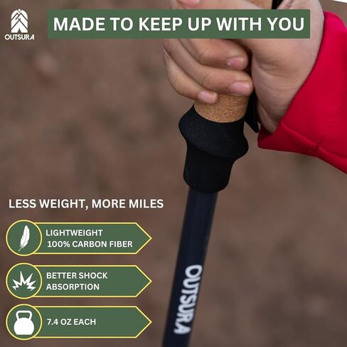 Outsura Carbon Fiber Trekking Poles for Hiking w/Cork Grip & Quick Lock - Lightweight Collapsible Hiking Sticks for Backpacking - Folding Walking Sticks for Seniors Men & Women - One Pair (2 Poles) in Saudi Arabia