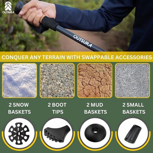 Outsura Carbon Fiber Trekking Poles for Hiking w/Cork Grip & Quick Lock - Lightweight Collapsible Hiking Sticks for Backpacking - Folding Walking Sticks for Seniors Men & Women - One Pair (2 Poles) in Saudi Arabia