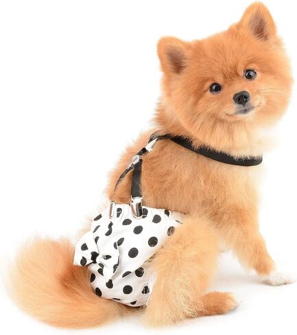 SMALLLEE_LUCKY_STORE Retro Polka Dot Girl Dog Diapers for Female with with Suspender Washable Reusable Cloth Sanitary Pants for Heat Cycle Incontinence Puppy Training in Kuwait