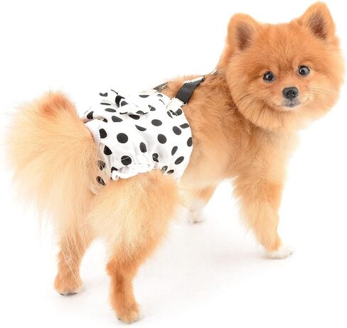 SMALLLEE_LUCKY_STORE Retro Polka Dot Girl Dog Diapers for Female with with Suspender Washable Reusable Cloth Sanitary Pants for Heat Cycle Incontinence Puppy Training in Kuwait