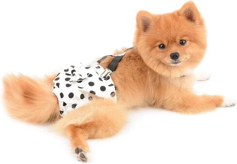 SMALLLEE_LUCKY_STORE Retro Polka Dot Girl Dog Diapers for Female with with Suspender Washable Reusable Cloth Sanitary Pants for Heat Cycle Incontinence Puppy Training in Kuwait