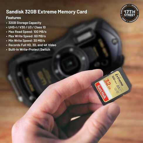 Pentax WG-90 Waterproof Digital Camera (Black) | 2.7" LCD Monitor with 32GB Extreme UHS-I SDHC Memory Card and Waith Camera Strap (Yellow) (Essential Bundle) in Kuwait