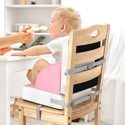 Booster Seat for Table, PU Anti-Scratch Easy Cleaning Kids Toddler Booster Seat for Dining Table, Portable Increasing Booster Cushion with Non-Slip Bottom and Adjustable Safety Straps(Khaki in Saudi Arabia