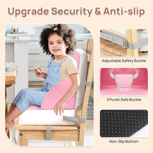 Booster Seat for Table, PU Anti-Scratch Easy Cleaning Kids Toddler Booster Seat for Dining Table, Portable Increasing Booster Cushion with Non-Slip Bottom and Adjustable Safety Straps(Khaki in Saudi Arabia