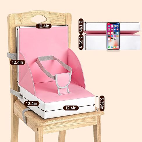 Booster Seat for Table, PU Anti-Scratch Easy Cleaning Kids Toddler Booster Seat for Dining Table, Portable Increasing Booster Cushion with Non-Slip Bottom and Adjustable Safety Straps(Khaki in Saudi Arabia