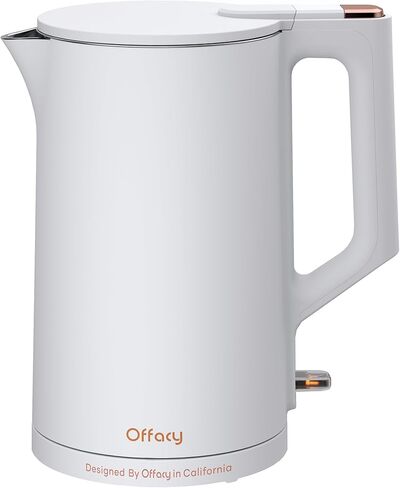 Electric Kettle, 304 Stainless Steel Interior, BPA-Free, Double Wall 1.5L Hot Water Boiler, 1500W Tea Kettle with Auto Shut-Off & Boil Dry Protection, Cordless Base & LED Indicator, White in Saudi Arabia