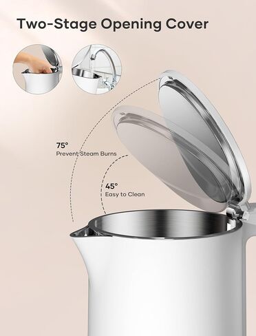 Electric Kettle, 304 Stainless Steel Interior, BPA-Free, Double Wall 1.5L Hot Water Boiler, 1500W Tea Kettle with Auto Shut-Off & Boil Dry Protection, Cordless Base & LED Indicator, White in Saudi Arabia