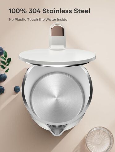 Electric Kettle, 304 Stainless Steel Interior, BPA-Free, Double Wall 1.5L Hot Water Boiler, 1500W Tea Kettle with Auto Shut-Off & Boil Dry Protection, Cordless Base & LED Indicator, White in Saudi Arabia