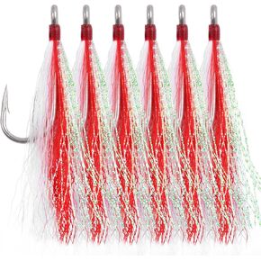 Bucktail Teasers Fishing Hooks Saltwater Flounder Rig Stainless Steel Fishing Hooks Bucktail Mylar Teasers Inserted for Catfish Cod Flounder Hi/Lo Rig