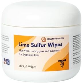 Lime Sulfur Wipes - Relief for Itching, Scratching, and Redness - Infused with Lime Sulfur, Aloe & Essential Oils - Skin Care Solution for Pets (50ct, 2" Skin Soothe Wipes)