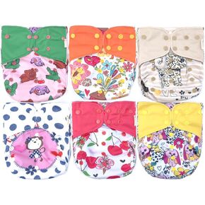 Washable Reusable Adjustable Baby Cloth Diapers/6 Pack