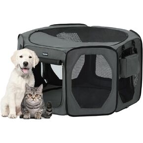 Dog Playpen Cat Dog Crate Portable Pet Exercise Cage Kennel House Puppy Playpen Animal Playpen Indoor Outdoor, Water Resistant Kennel Tent with Traveling Bag (Pink, Small)