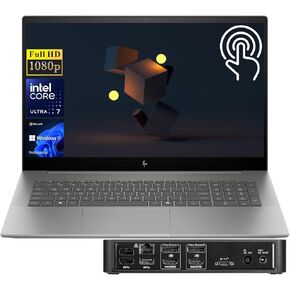 كمبيوتر محمول HP Envy High Performance AI، شاشة لمس FHD مقاس 17.3 بوصة، Intel Core Ultra 7 155H، ذاكرة الوصول العشوائي DDR5 سعة 64 جيجابايت، 4 تيرابايت SSD، لوحة مفاتيح بإضاءة خلفية، Wi-Fi 7، W11P، رمادي، (Targus USB-C 100W) حزمة محطة الإرساء
