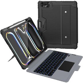Nillkin iPad Pro 13 inch (M4) Case with Detachable Keyboard, Magic Trackpad, 7 Colors Backlit, Rugged Keyboard Case with Camera Cover for iPad Pro 13" 2024, Black