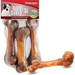 Powerpet Treats All Natural Ham Bone Dog Chew - Premium Quality - Long-Lasting and Delicious - Promotes Dental Health - Natural Ingredients - No Artificial Additives - Great for All Breeds - Pack of 3